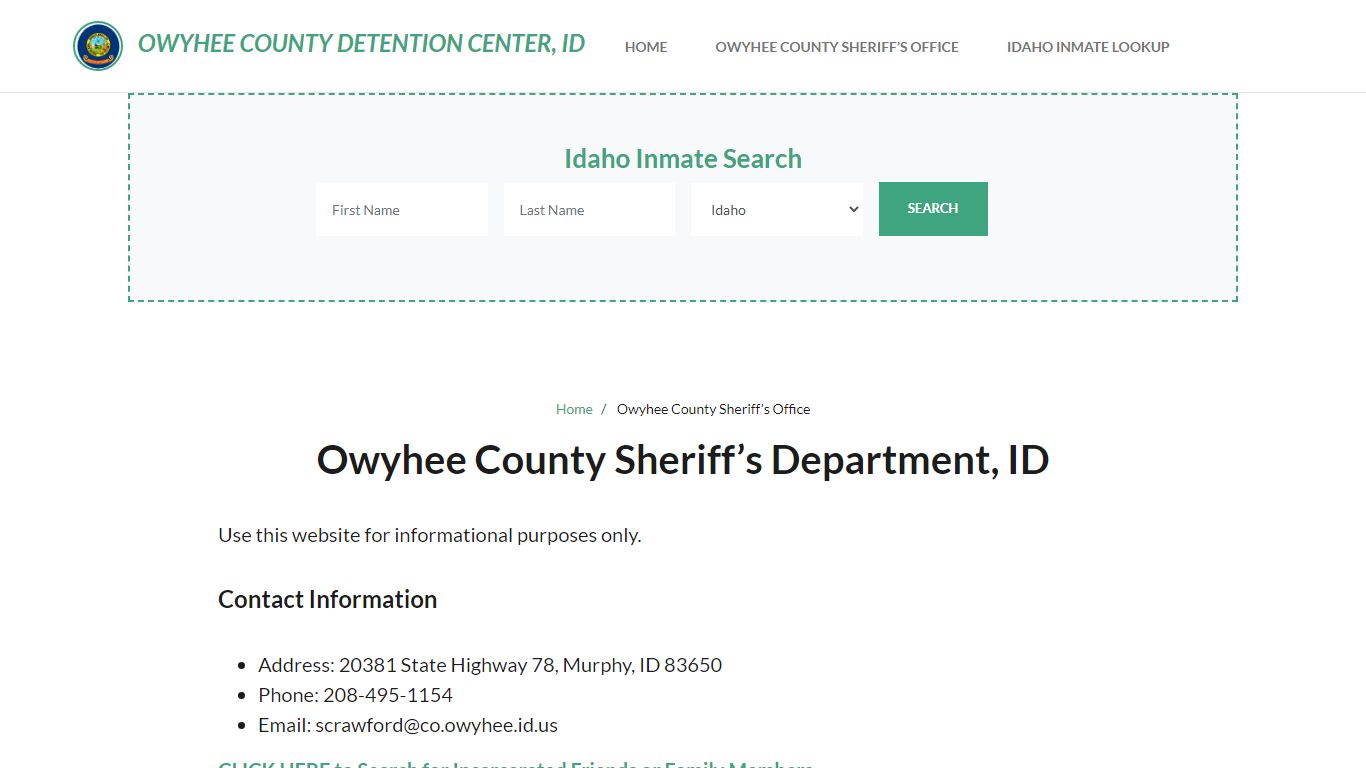 Owyhee County Sheriff Department, ID Arrests, Warrant Lookup