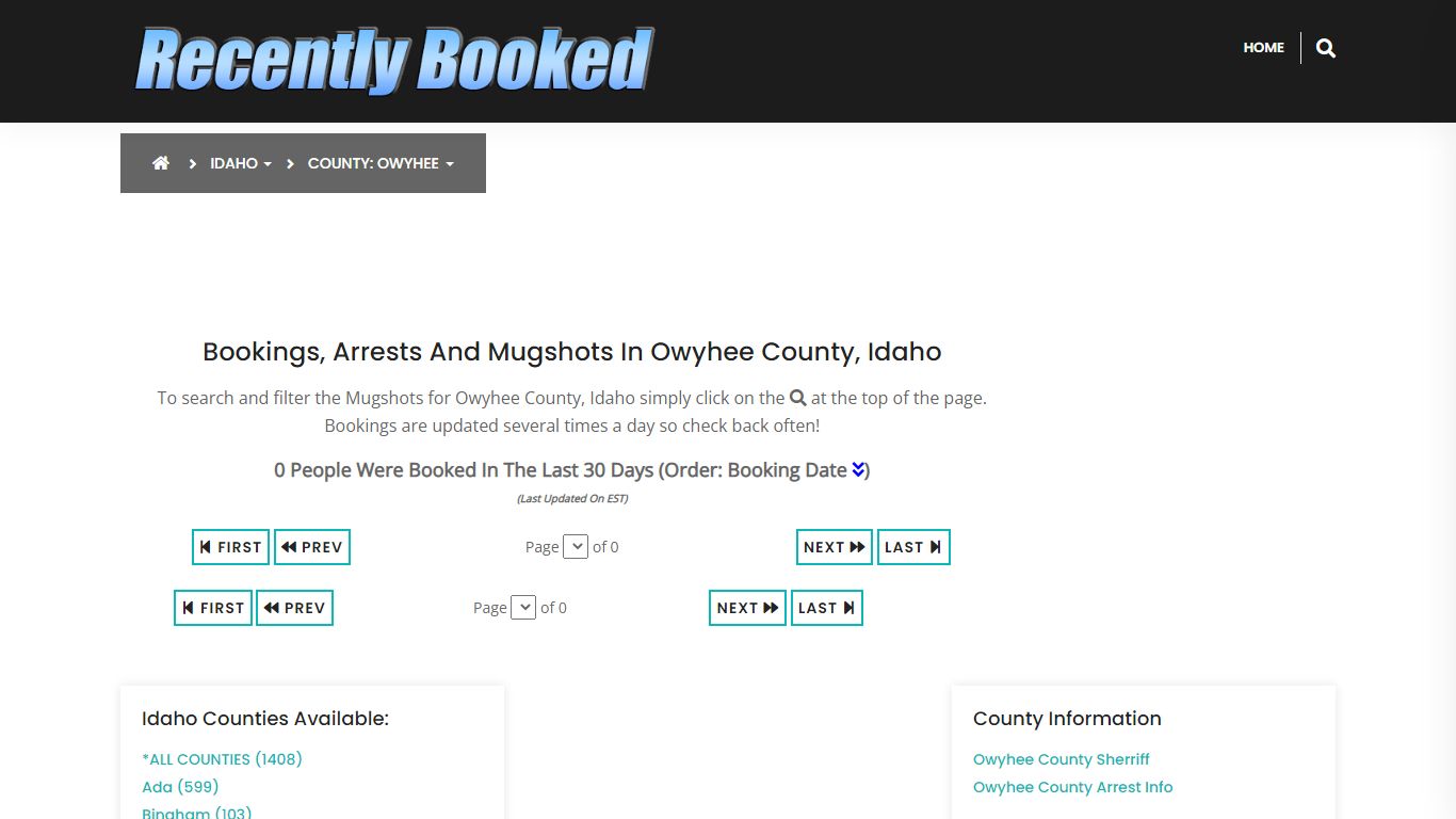 Bookings, Arrests and Mugshots in Owyhee County, Idaho - Recently Booked