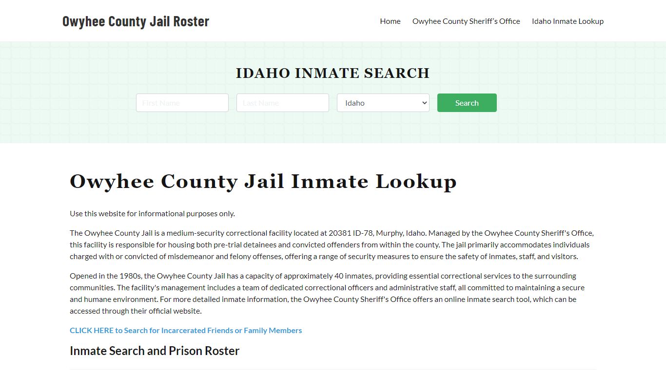 Owyhee County Jail Roster Lookup, ID, Inmate Search