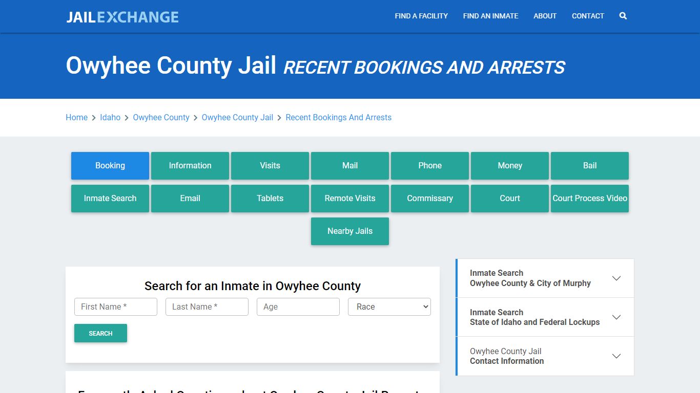 Owyhee County Jail Recent Bookings And Arrests - Jail Exchange